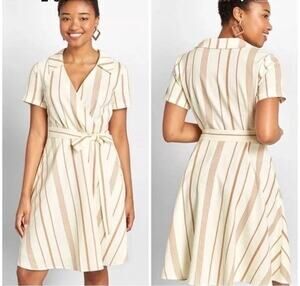 ModCloth Women's Sweet Surprise Striped Faux-Wrap Belted Dress Plus Size 14 NWOT